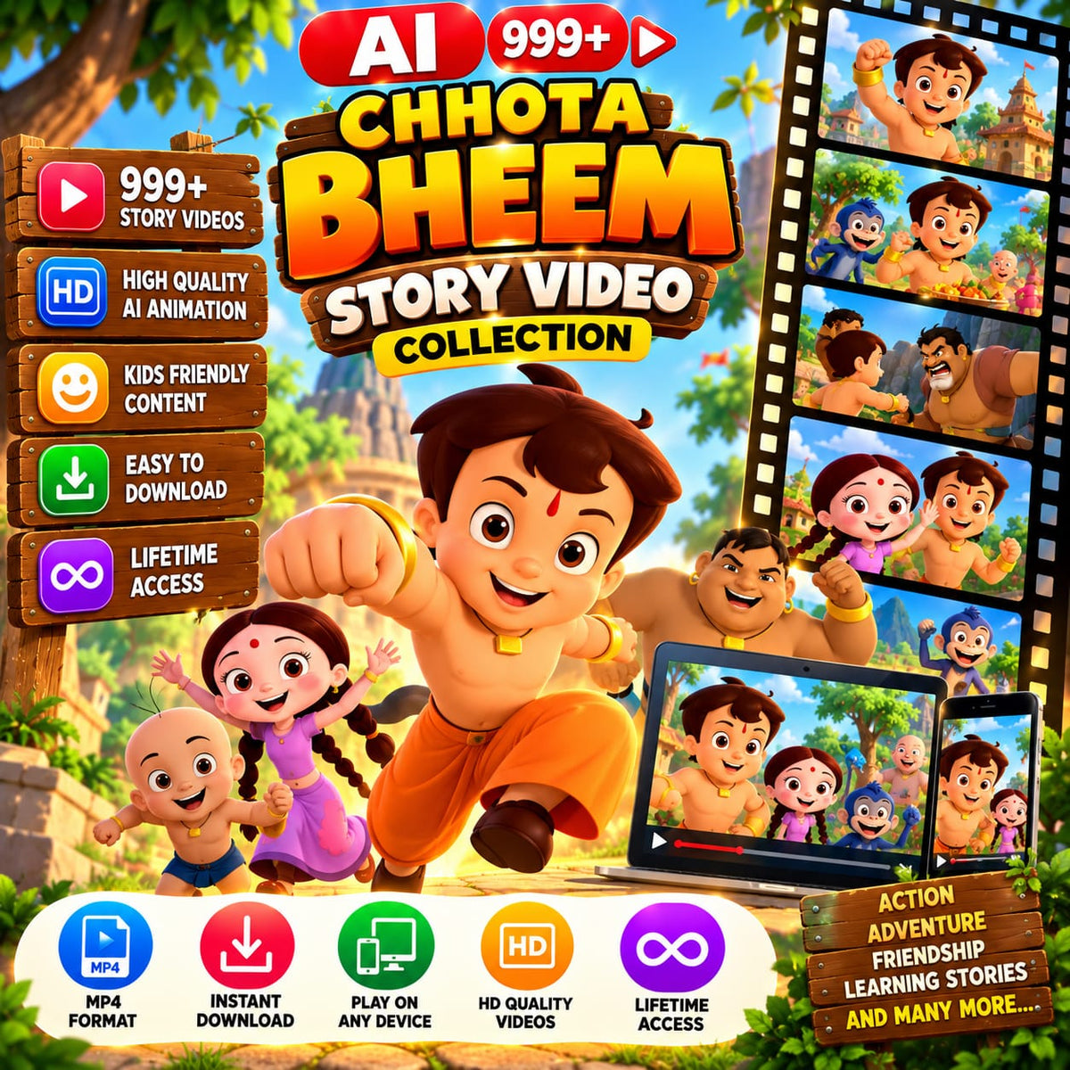 AI Chhota Bheem 999+ Story Video Collection | Digital Video Bundle