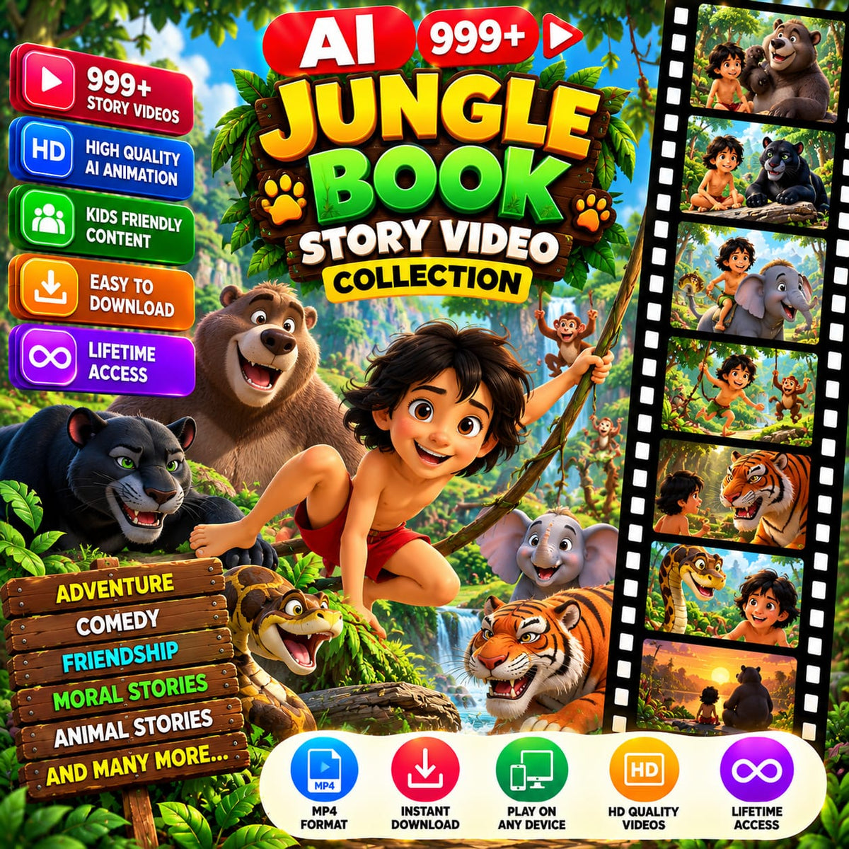 AI Jungle Book 999+ Story Video Collection | Digital Video Bundle